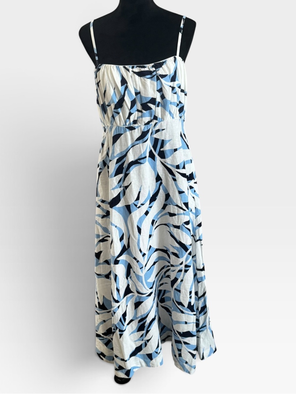 Nicole Miller New York Linen Blend Blue / White Geo Printed Midi Dress Sz 14 new - Picture 3 of 13